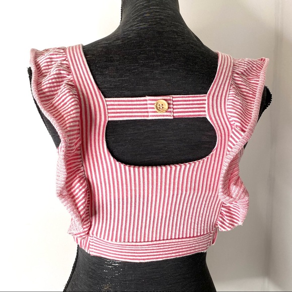 Zara Red White Striped Ruffled Crop Top - Picture 4 of 9